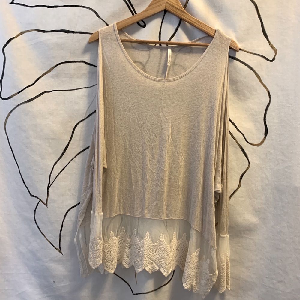Long Sleeve Sheer Cold Shoulder Top